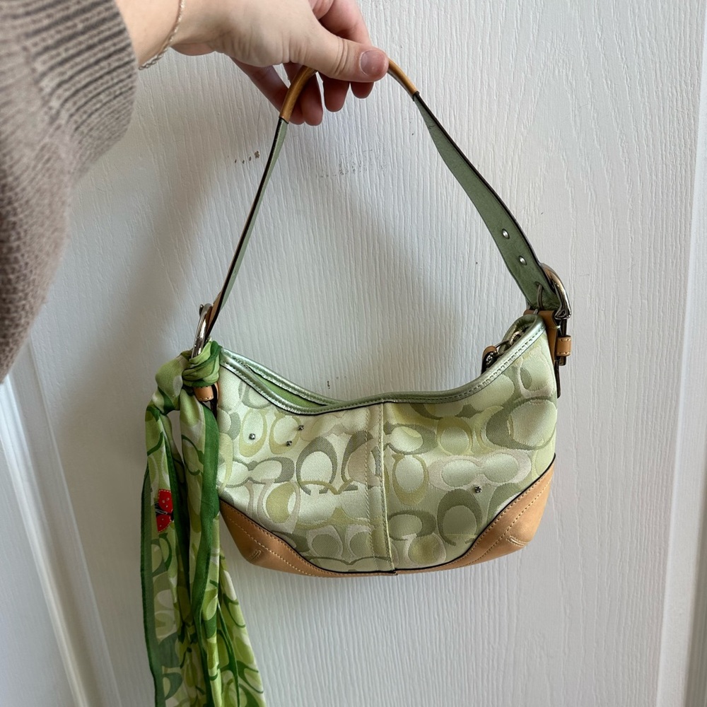 Coach Green and Tan Lady Bug Mini Bag with Scarf - Picture 2 of 9